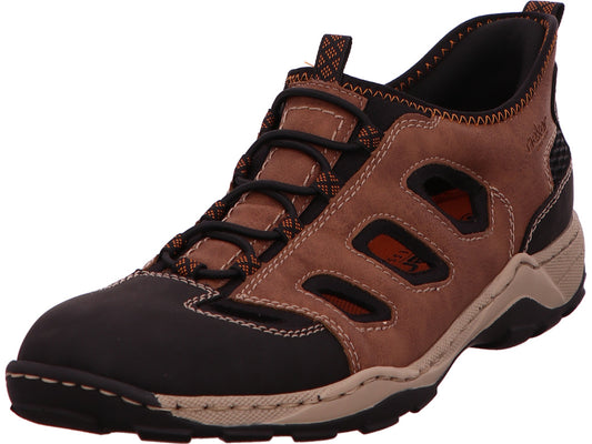 Rieker herenslippers in een combinatie van bruin en veelkleurig.