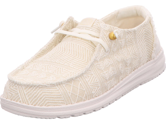 Hey Dude damesslippers Wendy Crochet Lace in een combinatie van wit en meerdere kleuren.