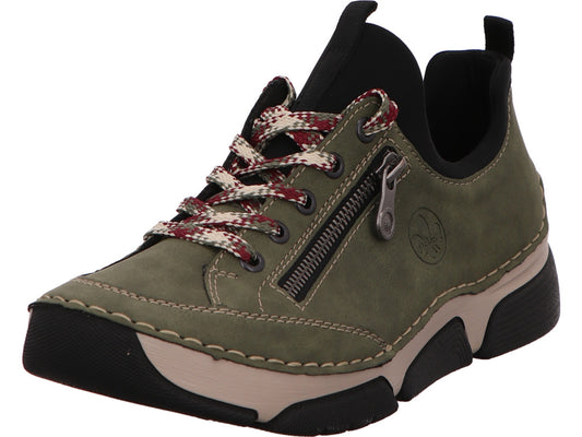 Rieker damesschoen met veters in een groen-multicolor combinatie
