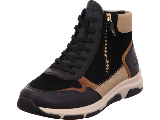 Remonte dameslaarzen in een combinatie van zwart en meerdere kleuren.