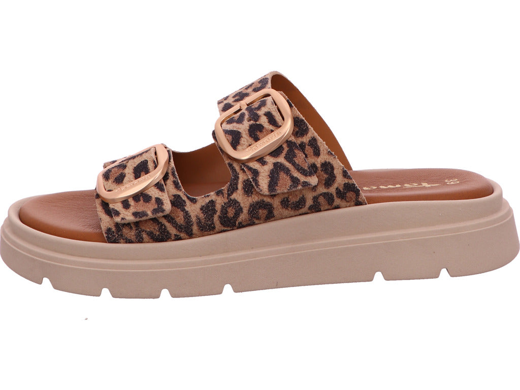 Tamaris Damen Pantolette  in beige-bunt-kombiniert
