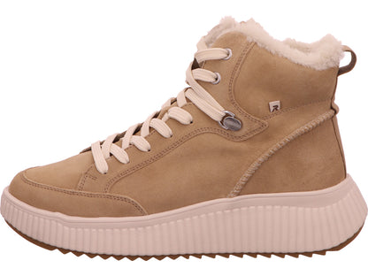 Rieker dameslaarzen in een beige en veelkleurige combinatie.