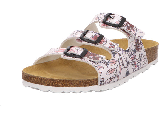 Longo Damen Pantolette  in weiß-bunt-kombiniert