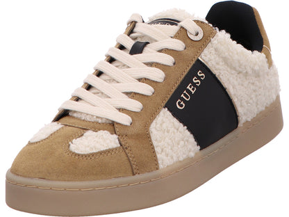 Guess Jrone9 damessneakers in een beige-multicolor combinatie.