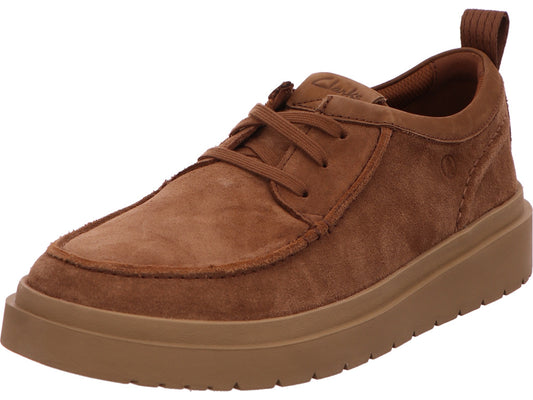 Clarks Polden Moc herenschoen, laag model, in lichtbruin.