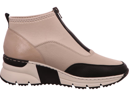 Rieker dameslaarzen in een beige en veelkleurige combinatie.