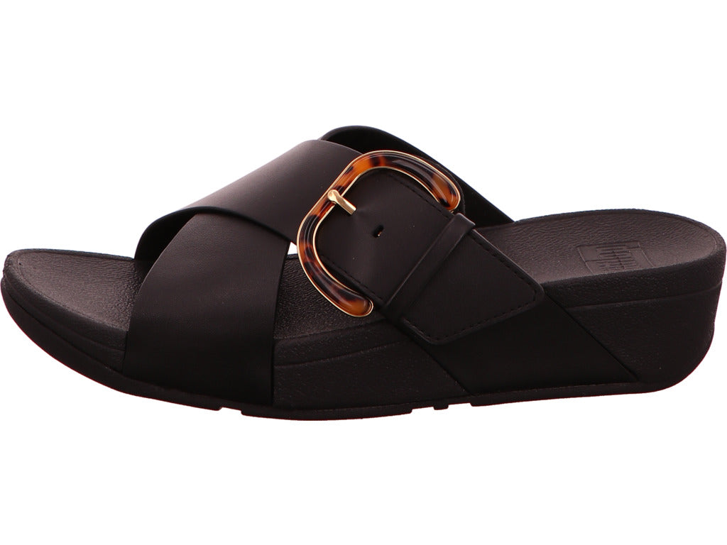 FitFlop Damen Pantolette Buckle Cross Slides in schwarz