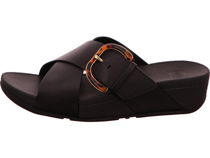 FitFlop Damen Pantolette Buckle Cross Slides in schwarz
