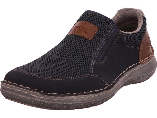 Rieker herenslippers in een blauw-multicolor combinatie