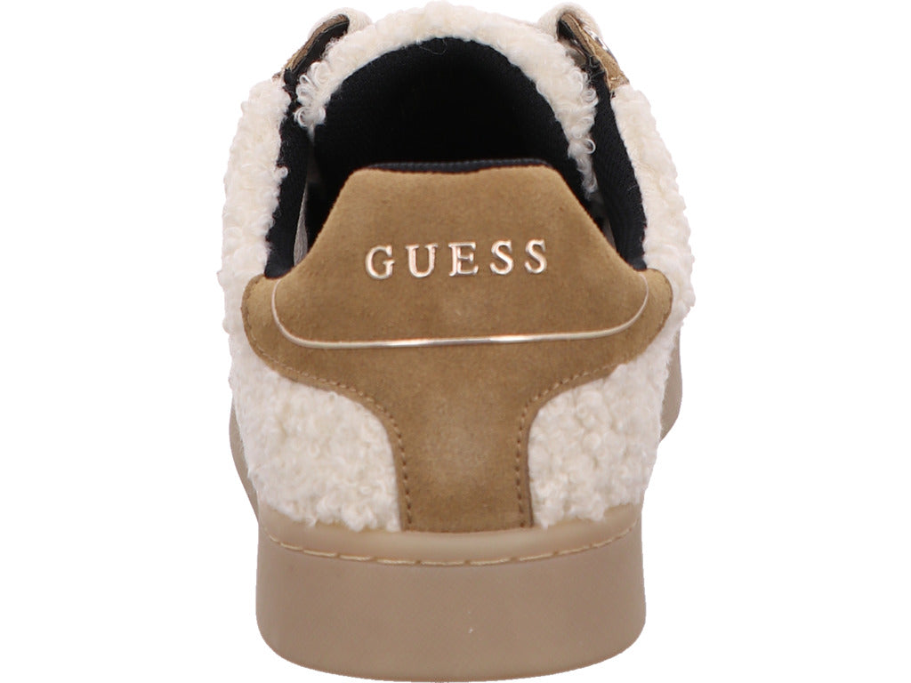 Guess Jrone9 damessneakers in een beige-multicolor combinatie.