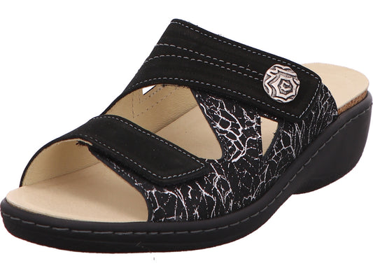 Longo Damen Pantolette  in schwarz-bunt-kombiniert