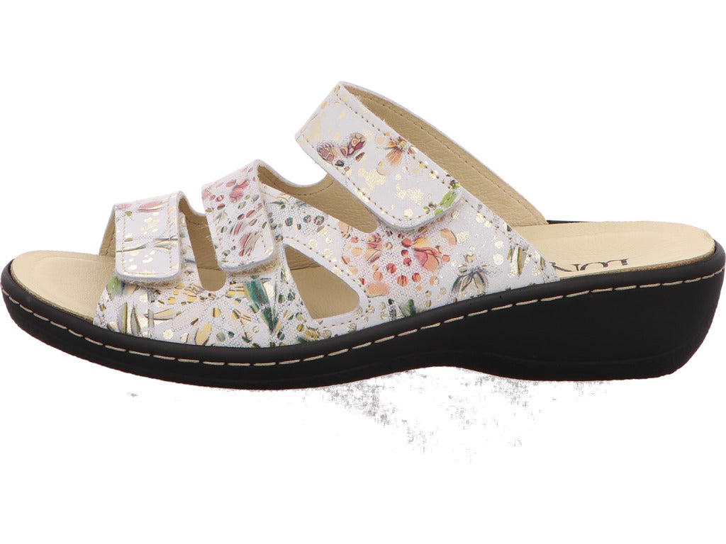 Longo Damen Pantolette  in weiß-bunt-kombiniert