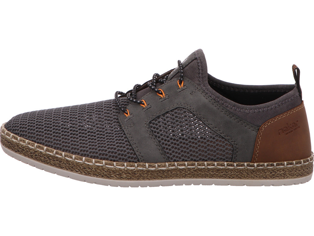 Rieker herensneakers in een combinatie van grijs en meerdere kleuren.
