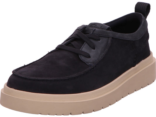 Clarks Polden Moc herenschoen, laag model, in donkerblauw.