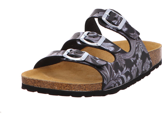 Longo Damen Pantolette  in schwarz-bunt-kombiniert