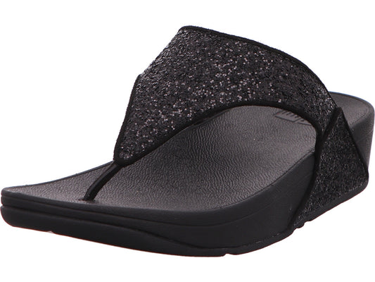 FitFlop Damen Pantolette Lulu Glitter Toe-Thongs in schwarz