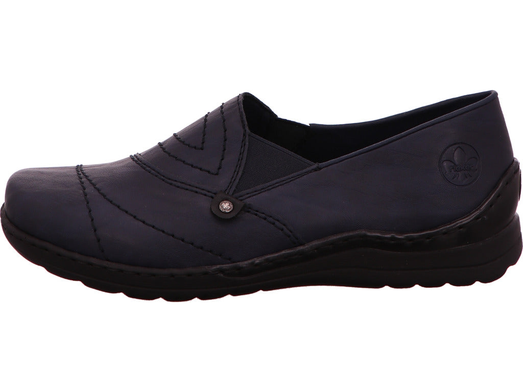Rieker damesslippers in een blauw-meerkleurige combinatie