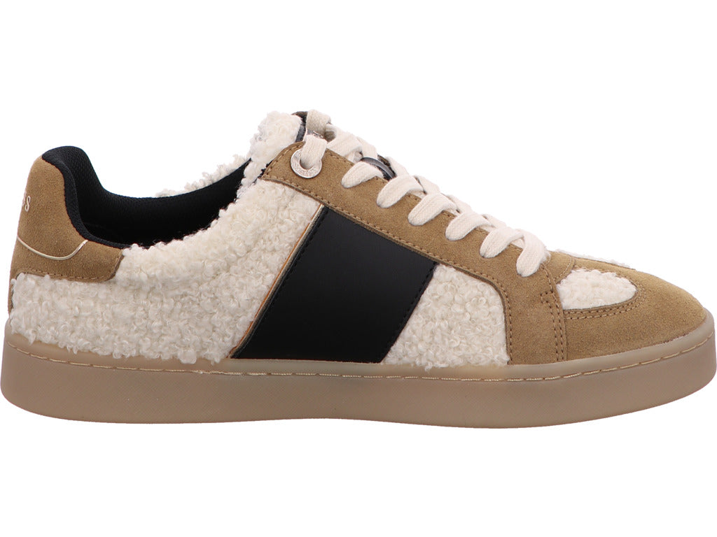 Guess Jrone9 damessneakers in een beige-multicolor combinatie.